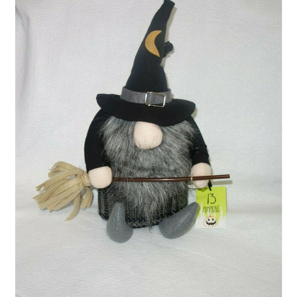 NEW Witch Gnome with Broom And Spider Weighted Shelf Sitting Halloween - Picture 1 of 9